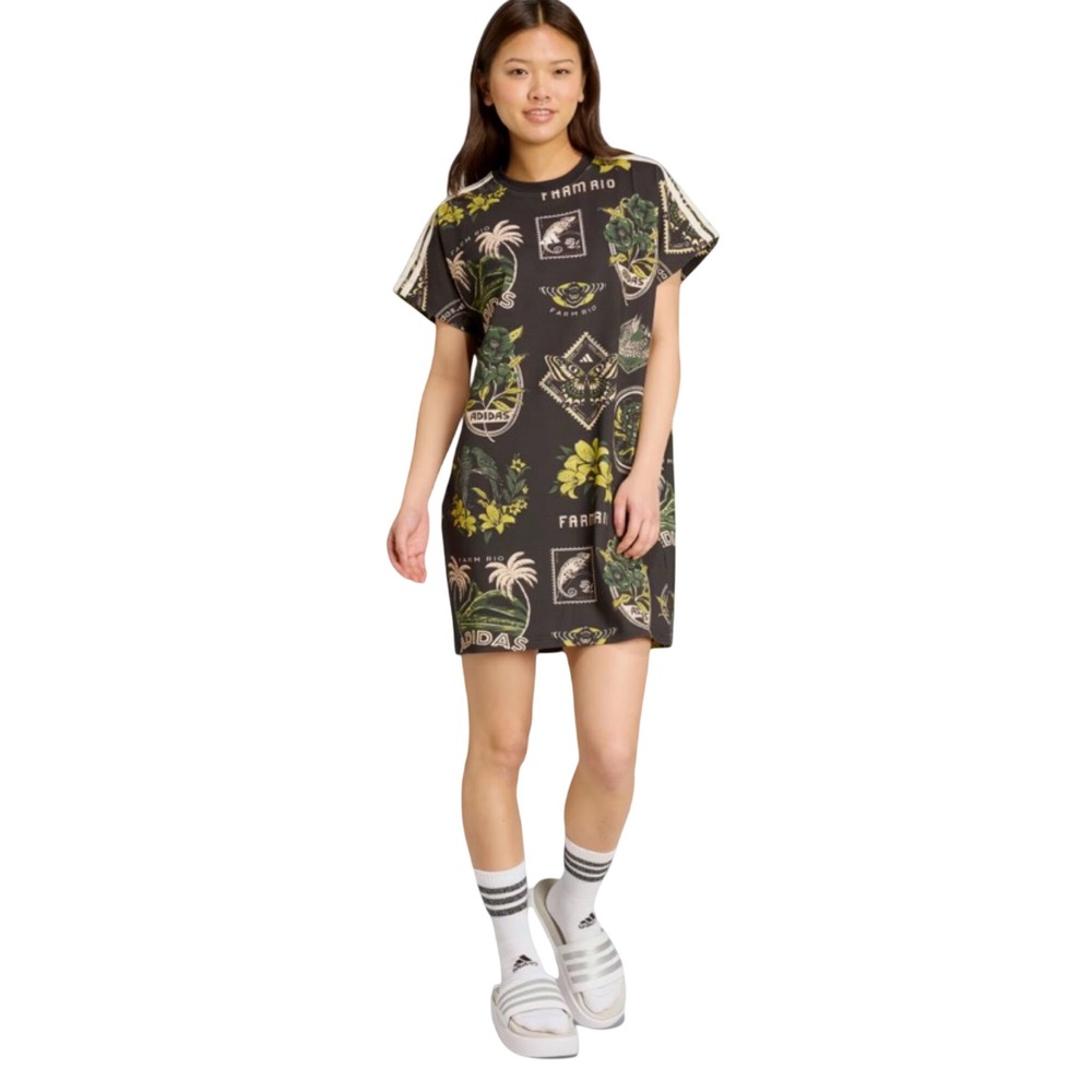 NWT adidas x FARM Rio Label Garden T Shirt Dress Black Floral Women's small